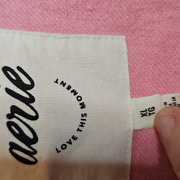 Aerie Pink and Cream Flannel Plaid Checkered Oversized Button Up Shirt XL - Picture 5 of 7